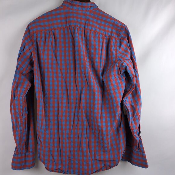 Vintage J. Crew Men's Red/Blue Plaid Button Up Long Sleeve Oxford Shirt, Small - Picture 2 of 6